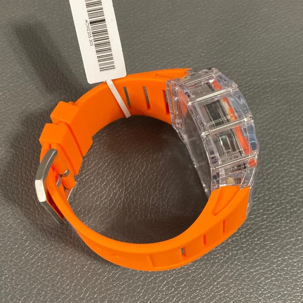 Activa Watch w/ Skeleton Dial 44.3mm, Orange strap/clear face (ACW2305-003)